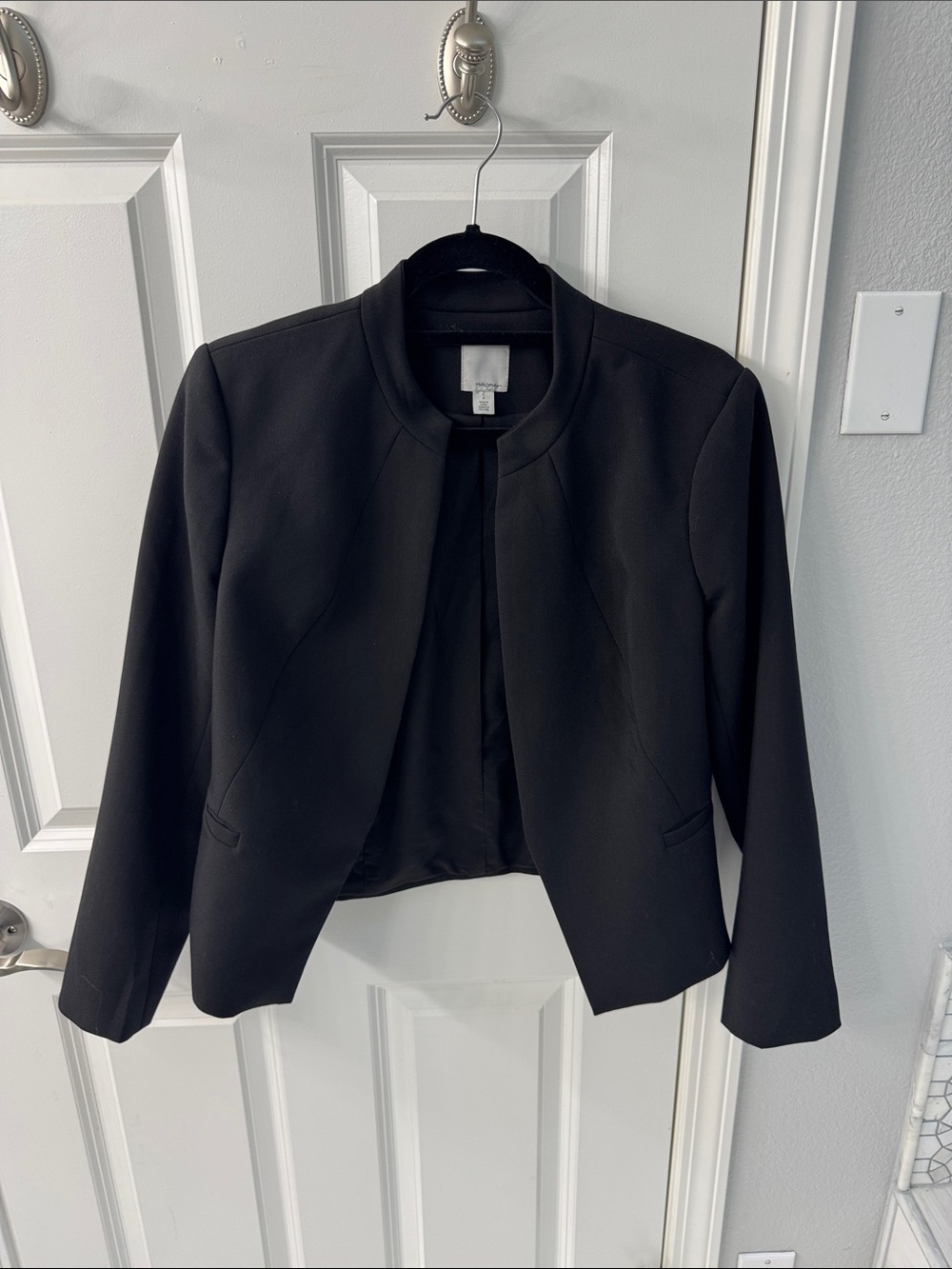 Halogen Black Collarless Open-Front Blazer Jacket